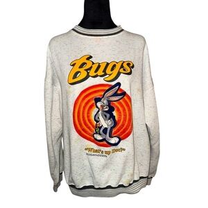 Vintage 90's Cartoon Looney Tunes Bugs Bunny Sweatshirt Printed 3D Logo White Co
